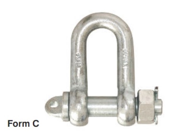 Manille avec goupille/ecrou/clip, droite